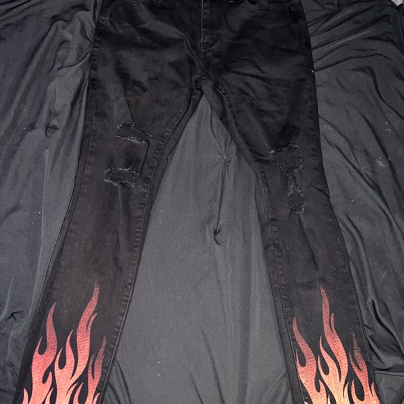 Rue21 Black Jeans with Fiery Red Accents - Picture 1 of 3